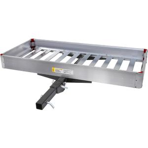 MaxxHaul 50149 500-lb Capacity 50 inch x 22 inch Hitch Mount Premium Folding Aluminum Cargo Carrier Rack Basket with High Side Rails and Reflector Lens for Added Safety