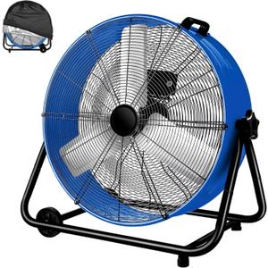 24 Inch High Velocity Heavy Duty Large Industrial Fan, Floor Fan with High Medium and Low 3 Wind Speed Adjustment, Parameters 120V Voltage, 320W Power-Blue with Fan Cover.