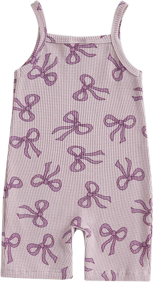 Gaono Toddler Baby Girl Cute Summer Clothes Waffle Knit Sleeveless Halter Jumpsuit Bow Tie-up Strap Tank Top Romper Shorts (6-12 Months)