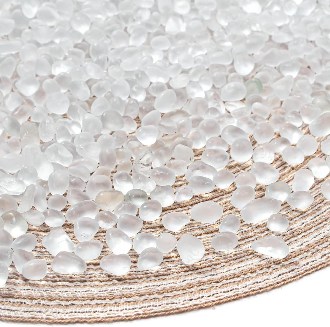 Keedolla 3 Lb White Frosted Sea Glass Stones Fish Tank Rocks Gravel Aquarium Glass Pebbles Marbles Gemstones for Vase Fillers, DIY Crafts, and Home Decor (Clear)