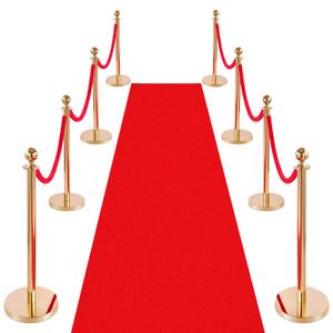 VEVOR Stanchion Post, 8 Pcs Crowd Control Barrier Set with Red Carpet, 6 Red Velvet Ropes, Stainless Steel Gold Stanchion Post Queue with Hollow Base for Theater, Party, Wedding, Exhibition (Gold)