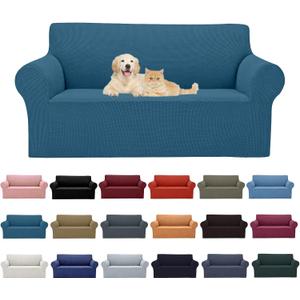 2025 New Stretch Loveseat Sofa Slipcovers Couch Cover for 2 Cushion Furniture Protector Sofa Covers with Elastic Bottom Jacquard Fabric Small Checks for Pets, Kids - Peacock Blue