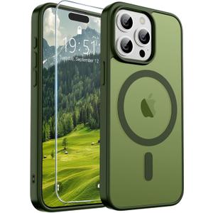 SUPFINE Magnetic for iPhone 15 Pro Case (Compatible with MagSafe) (Military Grade Drop Protection) Translucent Matte Shockproof with Anti-Fingerprint Phone Case,Cangling Green