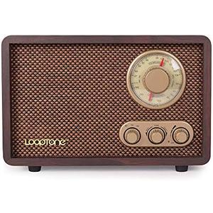 LoopTone FM AM Radio Retro Wood Radio with Bluetooth Play Mp3 and Antenna Built in Speaker for Kitchen Living Room Coffee