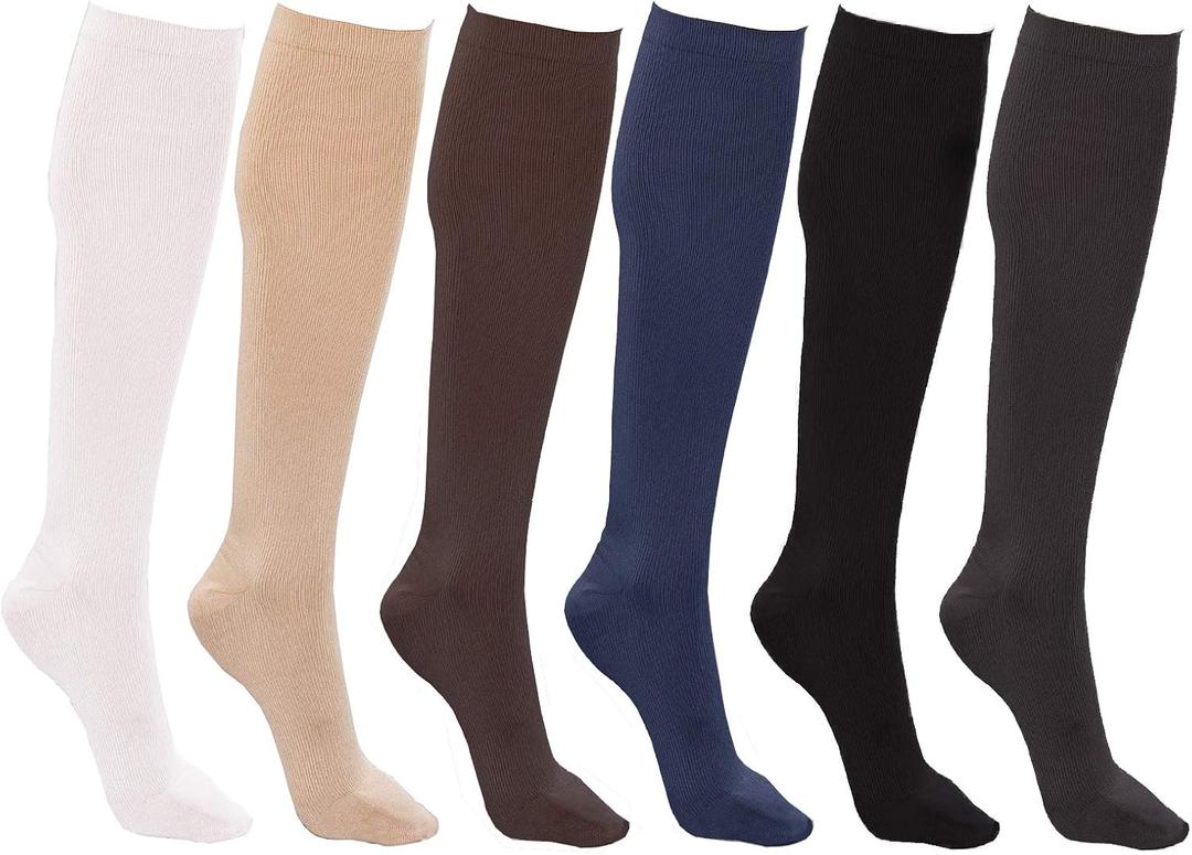 Winterlace Womens Trouser Socks, Opaque Stretchy Nylon Knee High, Many Colors, 6 Pairs, 9-11