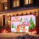 Christmas Garage Door Banner 13x6ft Pink Gingerbread House Merry Christmas Theme Backdrop Banners for Outside Inside Winter Door Cover Garage Wall Covering for Party Garage Decorations