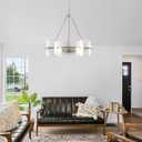 Modern Glass Dining Room Chandelier, 22 inch Brushed Nickel Drum Kitchen Island Light Fixture Luxury Textured Glass Water Ripple Crystal Chandeliers for Living Room Foyer Bedroom