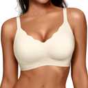 Vertvie Women Seamless Jelly Bras No Underwire Supportive Wireless Push Up Full Coverage Bralette Comfy Scalloped T-Shirt Bra (Cream White, X-Large)