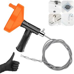33 Feet Drain Snake Auger, Plumbing Snake Drain Hair Clog Removal Tool, Sink Unclogger, Heavy Duty Toilet Snake Auger, Cleaner Tool for Bathroom Kitchen Tub Shower Drain Clog Remover with Gloves