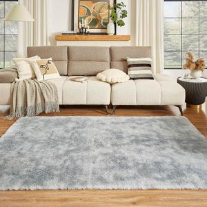 Floralux Large Shag Area Rugs 6x9, Tie-Dyed Light Grey Plush Fuzzy Rugs for Living Room (6x9 Feet, Tie-dyed Light Grey)