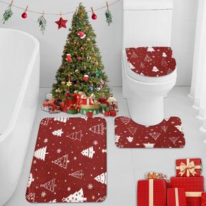 ArtSocket Christmas Bathroom Rug and Mat Set 3 Piece, Christmas Trees Red Xmas Snowflakes Bath Rugs Non Slip, Winter Absorbent Microfiber Memory Foam Machine Washable Bathroom Floor Mat