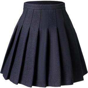 Hoerev Women Girls Thick Wool Fabric for Cold Weather Versatile Plaid Pleated Skirt with Shorts (0, Pure_navy)