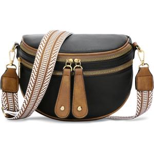 KKXIU Crossbody Sling Bag for Women Trendy Fanny Pack Vegan Leather Chest Bag (Black)