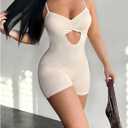 Verdusa Women's Hollow Out Romper Ruched Spaghetti Strap Backless Workout Short Jumpsuit (White, S)