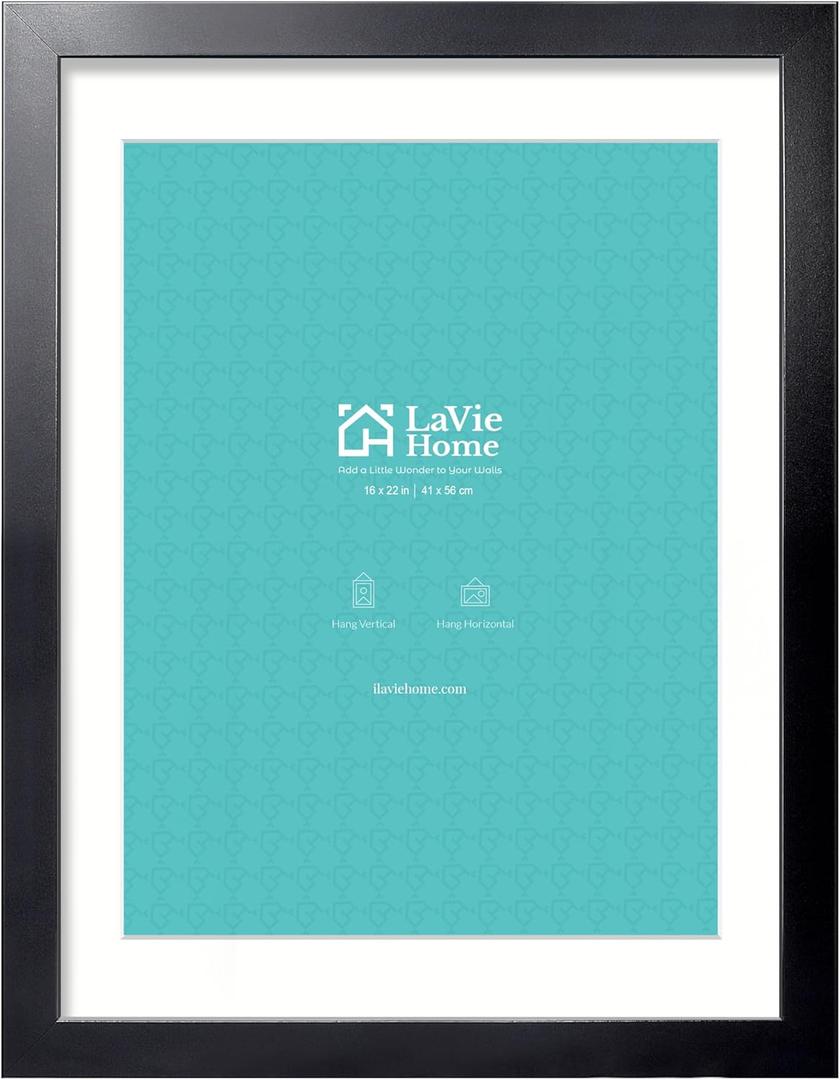 LaVie Home 16 x 22 Picture Frame Black Poster Frame,Display Pictures 12x18 with Mat or 16x22 Without Mat, Stable and Sturdy Frame and Polished Plexiglass, Horizontal and Vertical Format of The Walls