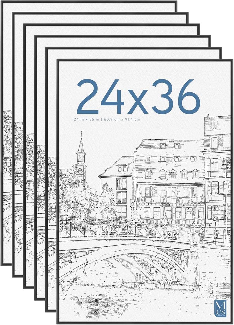 MCS Original Poster Frame 24x36 Black Lightweight Vertical & Horizontal Wall Hanging Large Picture Frame for Posters, Art Prints & Gallery Wall (6-Pack)