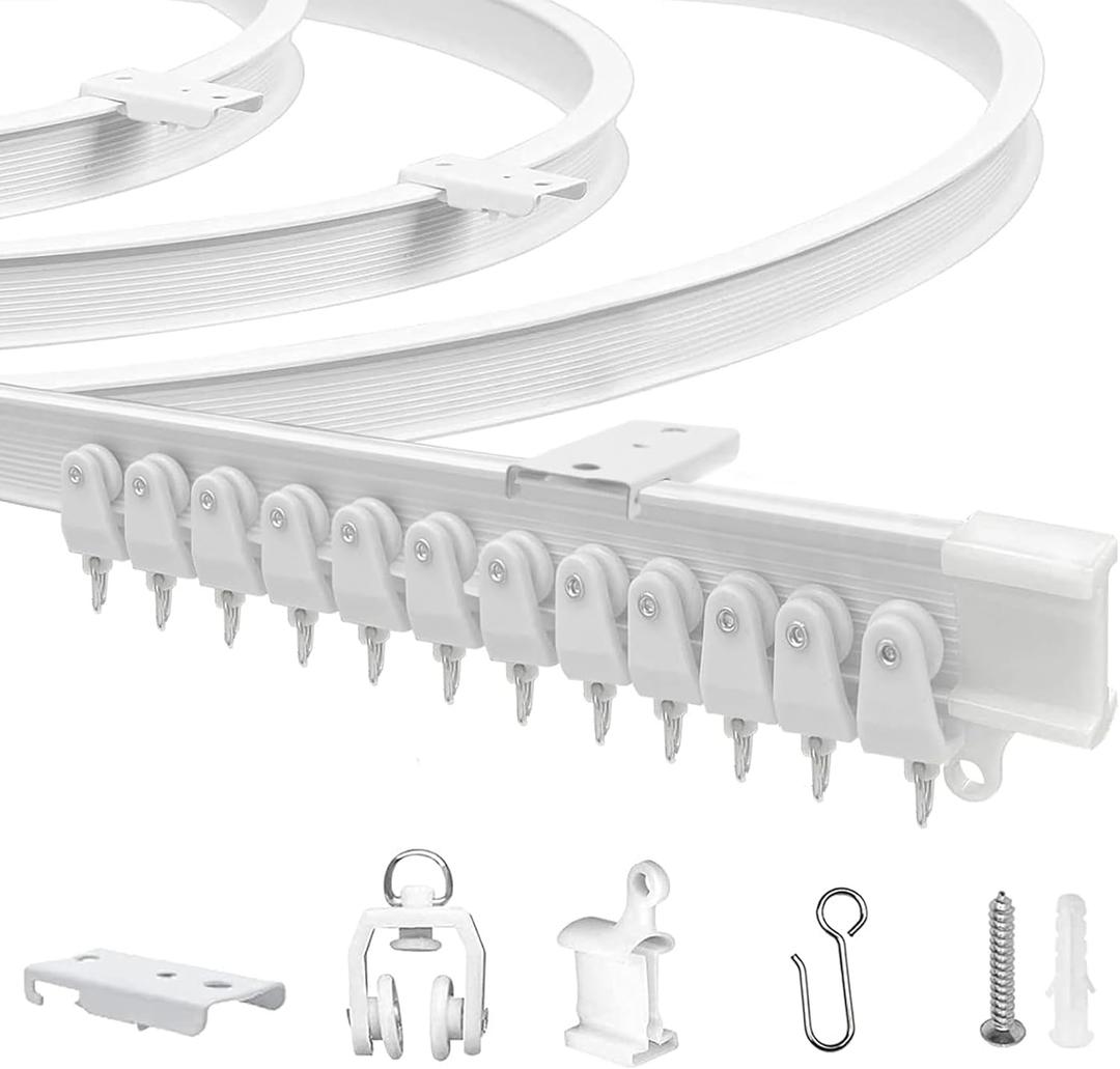 Flexible Bendable 16.4ft (5m) Curved Ceiling Mount Curtain Track, PVC White Matte, for Home, Office, RV, Bathroom