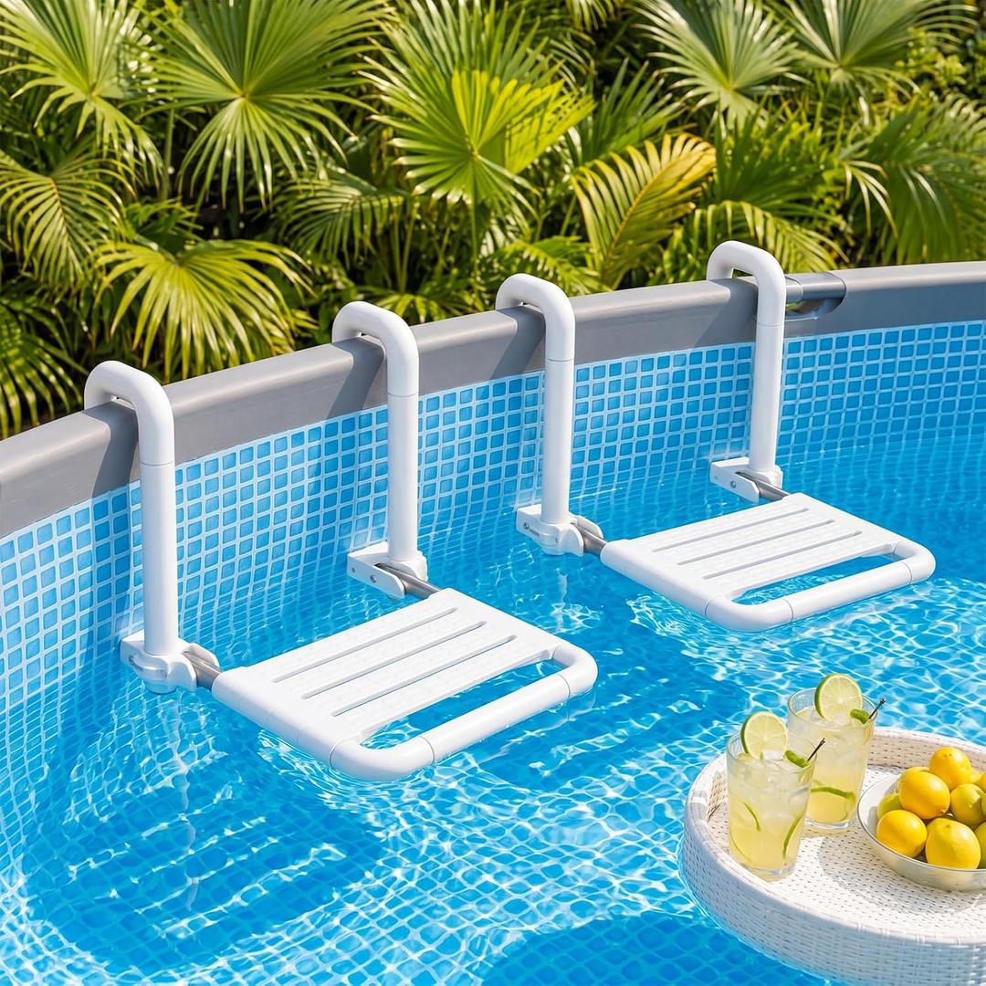 2 Pcs Foldable Underwater in Pool Stool Chair Non Float Poolside Bar Seating Above Ground Frame Swimming Pools White Comfortable Supports up to 220 Lbs
