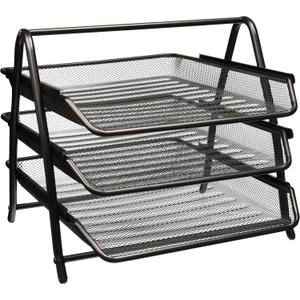 Greenco 3-Tier Mesh Letter Tray Desk Organizer - Document, Paper Holder for Office - Black