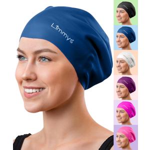 Limmys Long Hair Swim Cap for Women & Men  Extra Space Stretch Latex-Free Silicone Swimming Cap for Thick, Curly & Long Hair  Comfortable No-Headache Fit, Non-Slip, Chlorine-Resistant, Easy On/Off (Medium, Dark Blue)