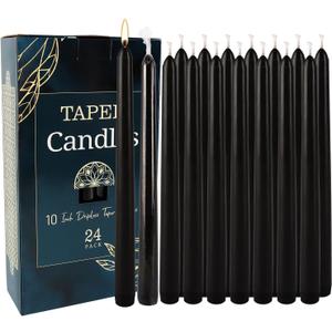 24 Pack Tall Taper candles-10 Inch Black Dripless, Unscented Dinner Candle Sticks, for Shabby, Halloween, Christmas, Wedding, 8 Hours Burn Time.