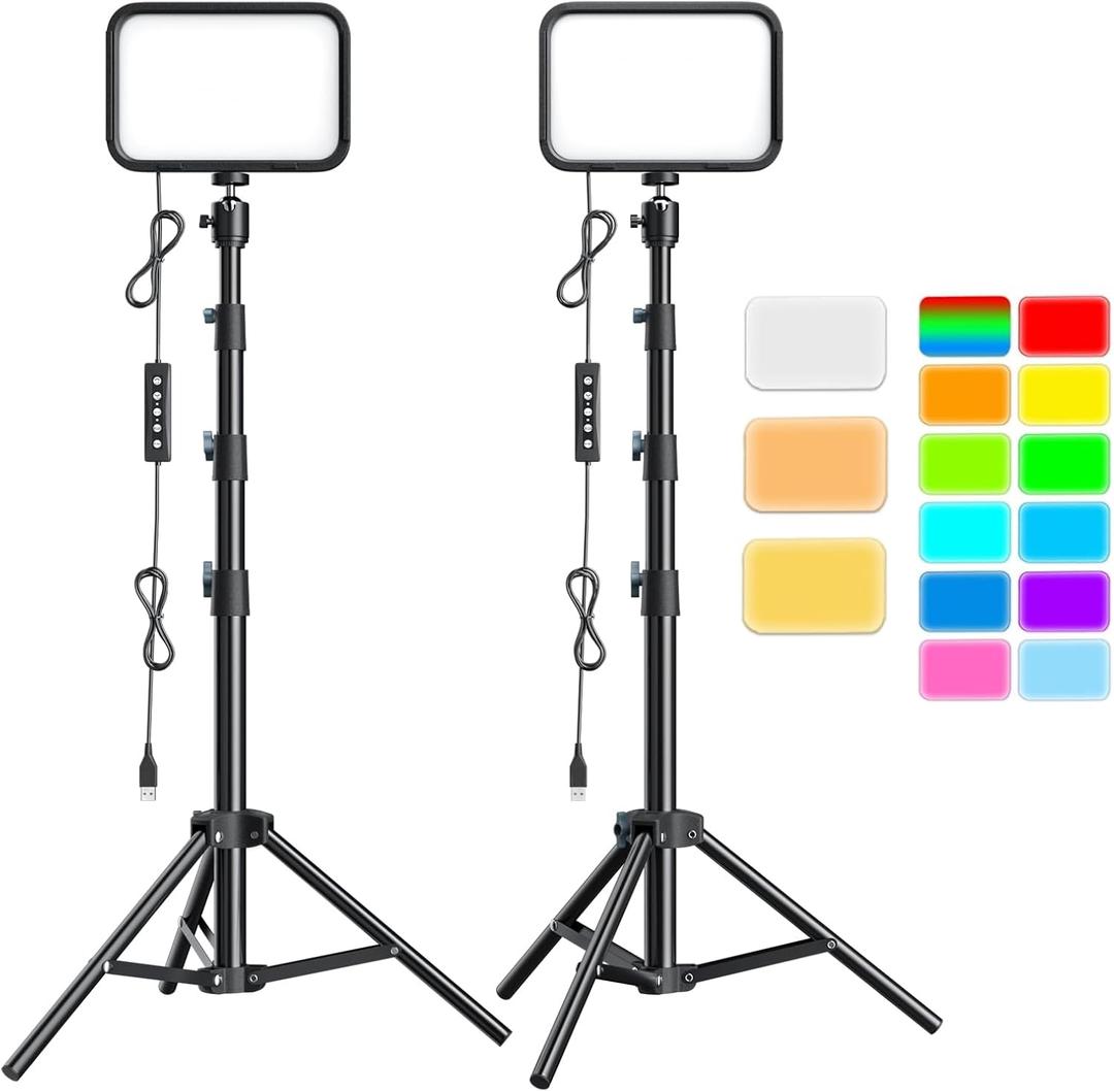 2 x UBeesize 2-Pack RGB Photography Lighting, Studio Lights with Adjustable Tripod Stand and Ball Head, Video Light for Video Recording, Live Streaming, Makeup