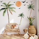 Large Boho Tropical Watercolor Palm Tree Wall Decal | Self-Adhesive Removable Nature-Inspired Wall Art with Sunset, Beach & Birds | Vibrant Home Decor for Living Room, Bedroom, Nursery.