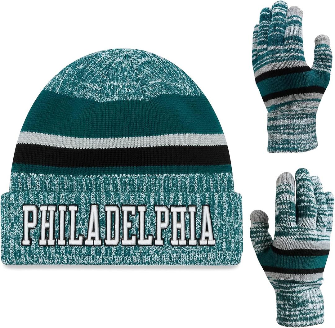 Vintage Classic Skull Cap 3D Embroidery Beanie Cuffed Winter Hat Knit Comes with Warm Gloves Fasion Gifts for Men Women Fans