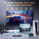 NEWCARE eARC 8K HDMI 2.1 Switch 4 in 1 Out with Audio Extractor, 4K@120Hz HDMI Switcher Support HDR VRR ALLM, Optical SPDIF & 3.5mm AUX Audio Output Perfect for 8K Displays, CEC, Remote Control