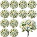 Tigeen 12 Bundles Peonies Artificial Flowers Faux Roses Silk Flowers Hydrangea Artificial Bouquet for Wedding Table Centerpiece Floral Vase Home Office Bridal Decor (Green)