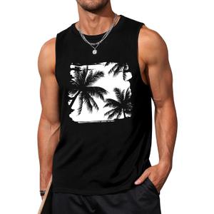 Mens Tank Tops Beach Summer Sleeveless Shirts Graphic Palm Tree Vacation Tanks Muscle Gym Tank Top (Large, Black-1)