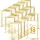 Hoteam Gold Acrylic Sign Holders, Gold Picture Frames Clear Wedding Table Numbers Double Sided Acrylic Holders for Wedding Restaurant Table Number Photos Menu Cards Art(48 Pack,5 x 7 Inch)