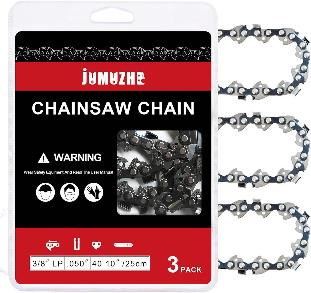 10 Inch Chainsaw Chain,3/8"LP Pitch,0.050" Gauge 40 Drive Links Fits for Remington, Worx, Craftsman and More(3chains)