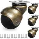 MySit Ball Caster 2 Inch TPR Plate Brass Vintage Antique Furniture Wheels Heavy Duty Set of 4,Swivel Casters for Furniture Legs, Cabinet, Sofa