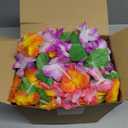 Sherr 48 Pcs LED Hawaiian Leis Luau Party Decorations Light Up Leis Bulk with Green Leaves Tropical Flower Necklaces for Wedding Beach Carnival Summer Birthday Supplies Party Favors
