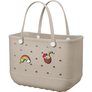 Beach Bag Rubber Tote Bag - Waterproof Travel Bag for Women Washable Tote Bag Handbag for Sports Beach Market Pool (X-Large, Apricot)