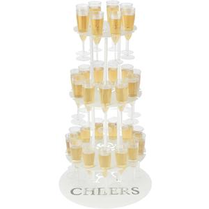 Metal Champagne Flute Holder Stand for Party – 3-Tier Champagne Tower Display Holds 32 Glasses, Champagne Stand Holder for Wedding, Event, Celebration (White)