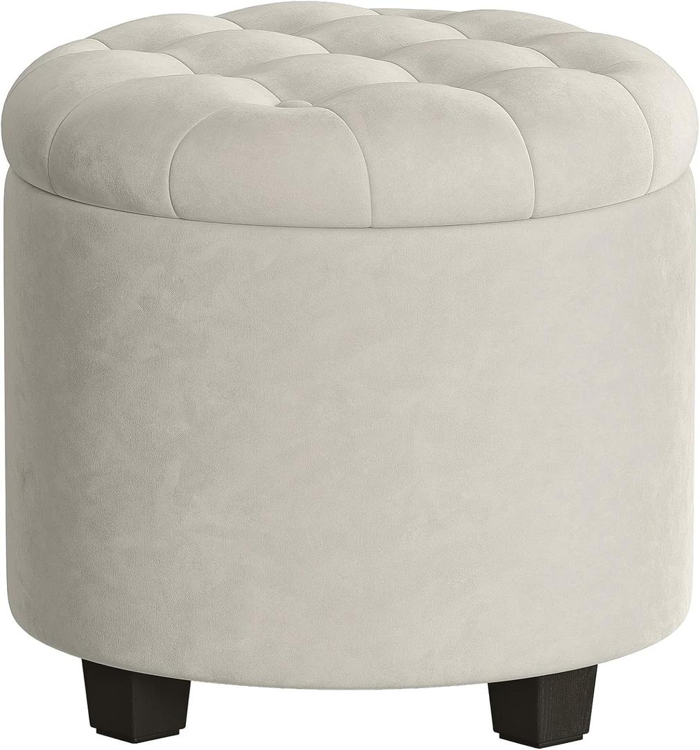 SONGMICS Vanity Stool, Round Ottoman with Storage, Velvet, 17.7"D x 17.7"W x 17.5"H
