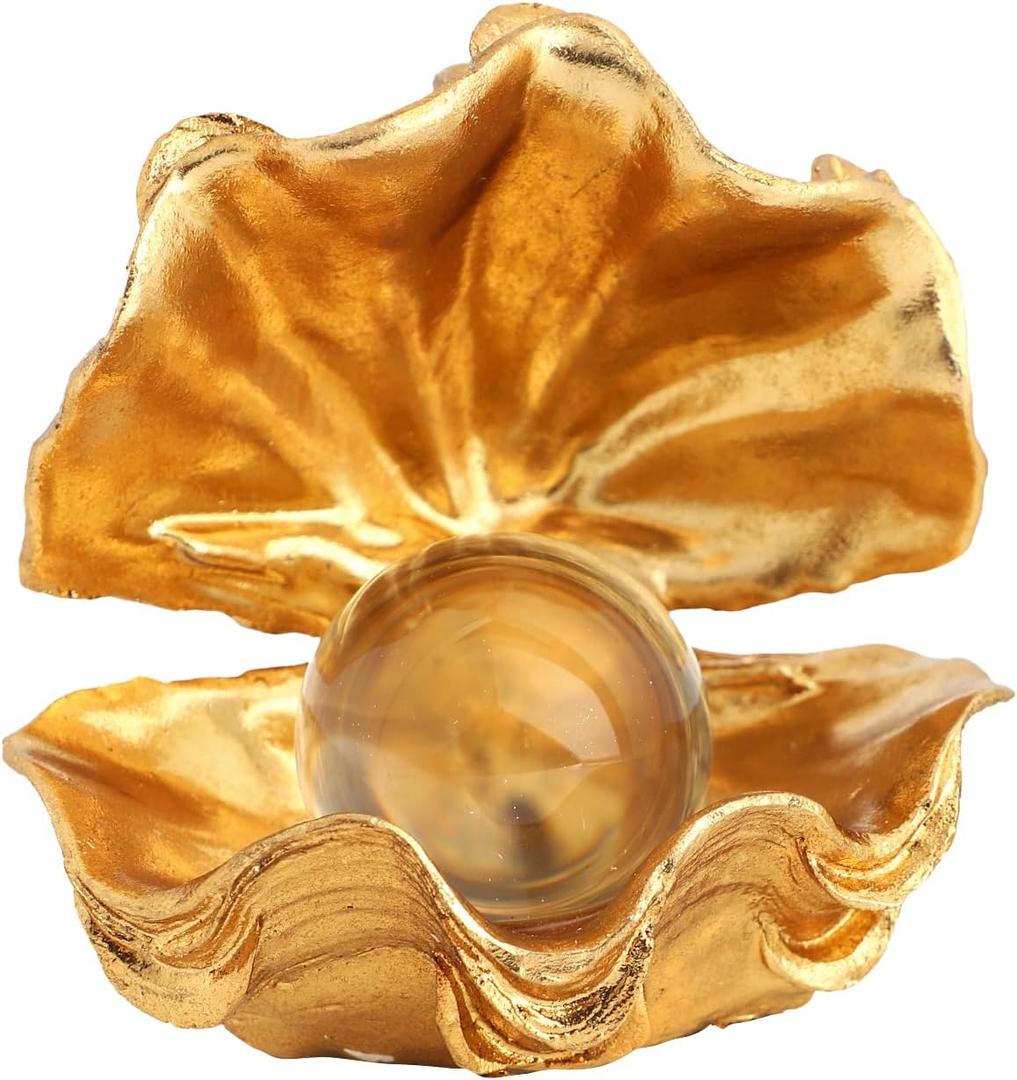 Pearl Oyster Statues Home Decor Living Room Decor Coffee Table Sculpture Bedroom Desk Decorations Gold Shelf Statue Office Figurine Desktop House Accent Aesthetic Collectibles Ornaments