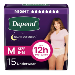 Depend Night Defense Adult Diapers, Incontinence & Postpartum Bladder Leak Underwear for Women, Disposable, Overnight, Medium, Blush, 15 Count
