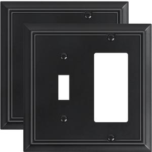 2-Pack Combo Toggle/Decorator Light Switch Cover Plate, Matte Black Decorative Electrical Outlet Covers, Durable Natural Bamboo Fiber Switch Plates and Outlet Covers, Corrosion Resistant