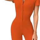 LilyCoco Rompers for Women Button Up Bodycon Short Sleeve Collared Sexy One Piece (Orange, L)