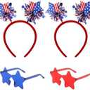 4 PCS Patriotic Party Accessories - Independence Day Headband, Star Sunglasses, Red White Blue Party Favors and Memorial Day Supplies, Missing One Star Sunglasses