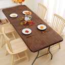 Smiry Rectangle Table Cloth Cover, Waterproof Elastic Fitted Picnic Tablecloth for 4 Foot Tables, Wipeable Flannel Backed Vinyl Tablecloths for Camping, Dining, Outdoor (Brown, 36" x 48")