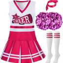 Spooktacular Creations Cheerleader Costume for Girls, Kids Halloween Cheerleader Outfit, Cheer Uniform for Dress Up Parties (Large(10-12 yrs), Pink)