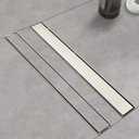 Linear Shower Drain 18 Inch Brushed 304 Stainless Steel Rectangle Shower Floor Drainwith Reversable Tile-inPattern Drain Cover & Hair Catcher, Adjustable Feet