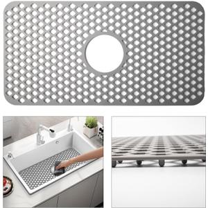 Silicone Sink Mat, 24.6''x 12.9'' Kitchen Sink Protector Grid for Bottom of Center Drain Sink, Gray Non-slip Heat Resistant Liner for Farmhouse Stainless Steel Porcelain Sink