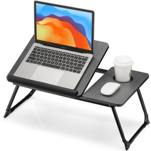 FISYOD Foldable Laptop Desk for Bed Couch, Adjustable Split Lap Desk with Cup Holder, Portable Lightweight Bed Table Tray, Heavy-Duty Laptop Stand for Working, Writing, Reading and Eating - Black