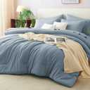 CozyLux Full Comforter Set Grayish Blue, 7 Pieces Bed in a Bag Bedding Comforter Set with Sheets, All Season Boho 7PC Bed Sets with Comforter, Fitted Sheets, Flat Sheets, Pillow Shams and Pillowcases