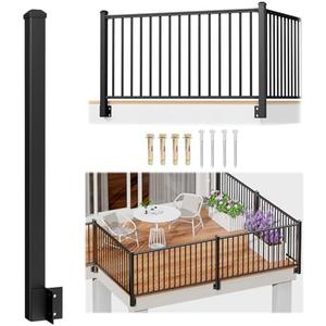Egadis 1 Pack 2.56 in. x 2.56 in. x 46 in. Aluminum Side Mount Railing Post for 36" Stair or Level Railing Kit, Black Textured Powder-Coat Finish Fascia Mount Post Outer Corner Side Post